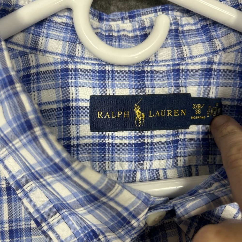 Polo Ralph Lauren Shirt Mens 3XB white blue plaid Oxford preppy long sleeve - Picture 7 of 11